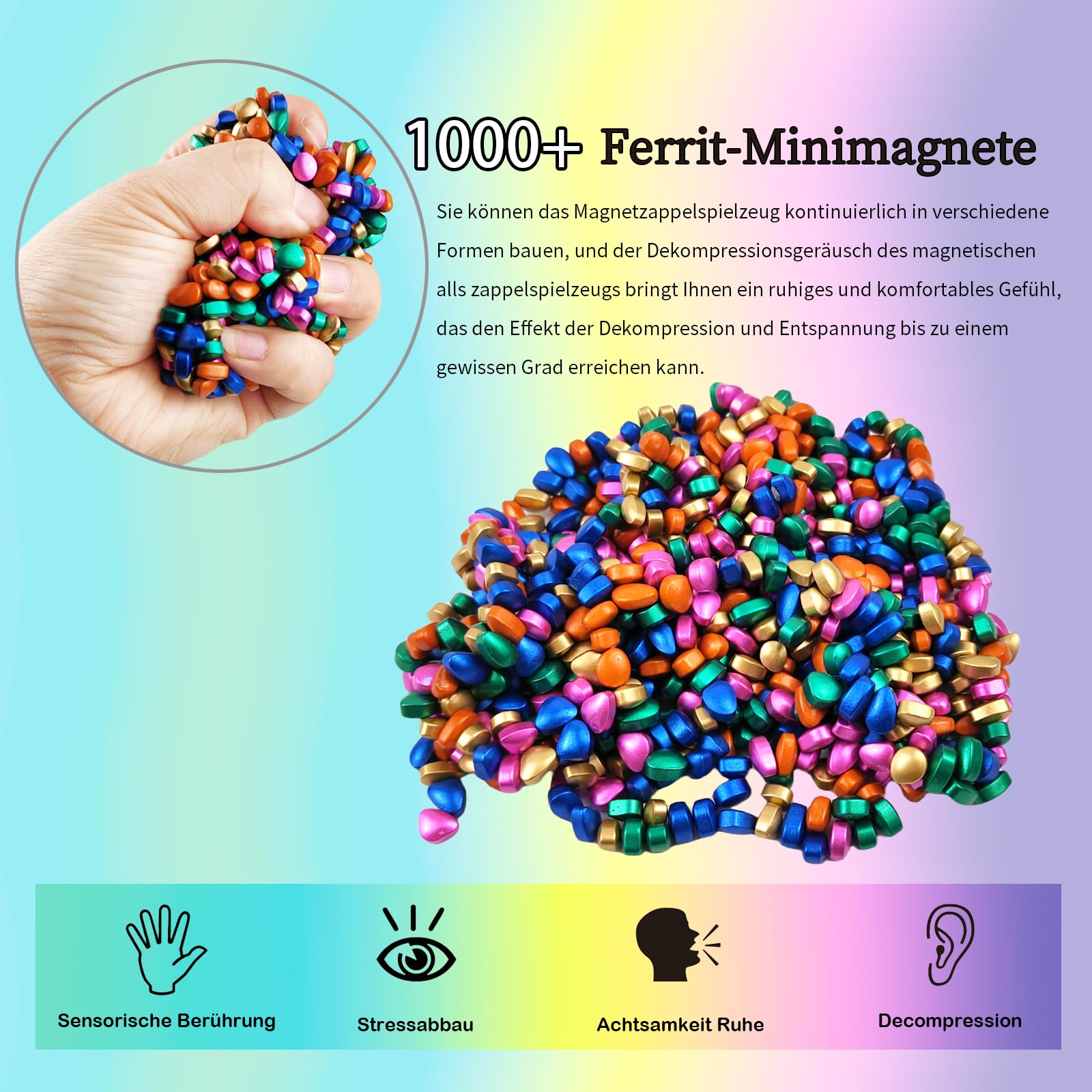 YANZHE Magnetsteine Stresskiller - Ungefähr 1000 Stück Premium Mini-Magnetkugeln als Anti-Stress Spielzeug für Erwachsene, Das Original Fidget Toy für Büro & Homeoffice, Kreatives Entspannungs-Gadget 4