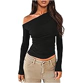 SHENHE Women's Off Shoulder Long Sleeve Fitted Tee Shirt Boat Neck Dressy Going Out Top
