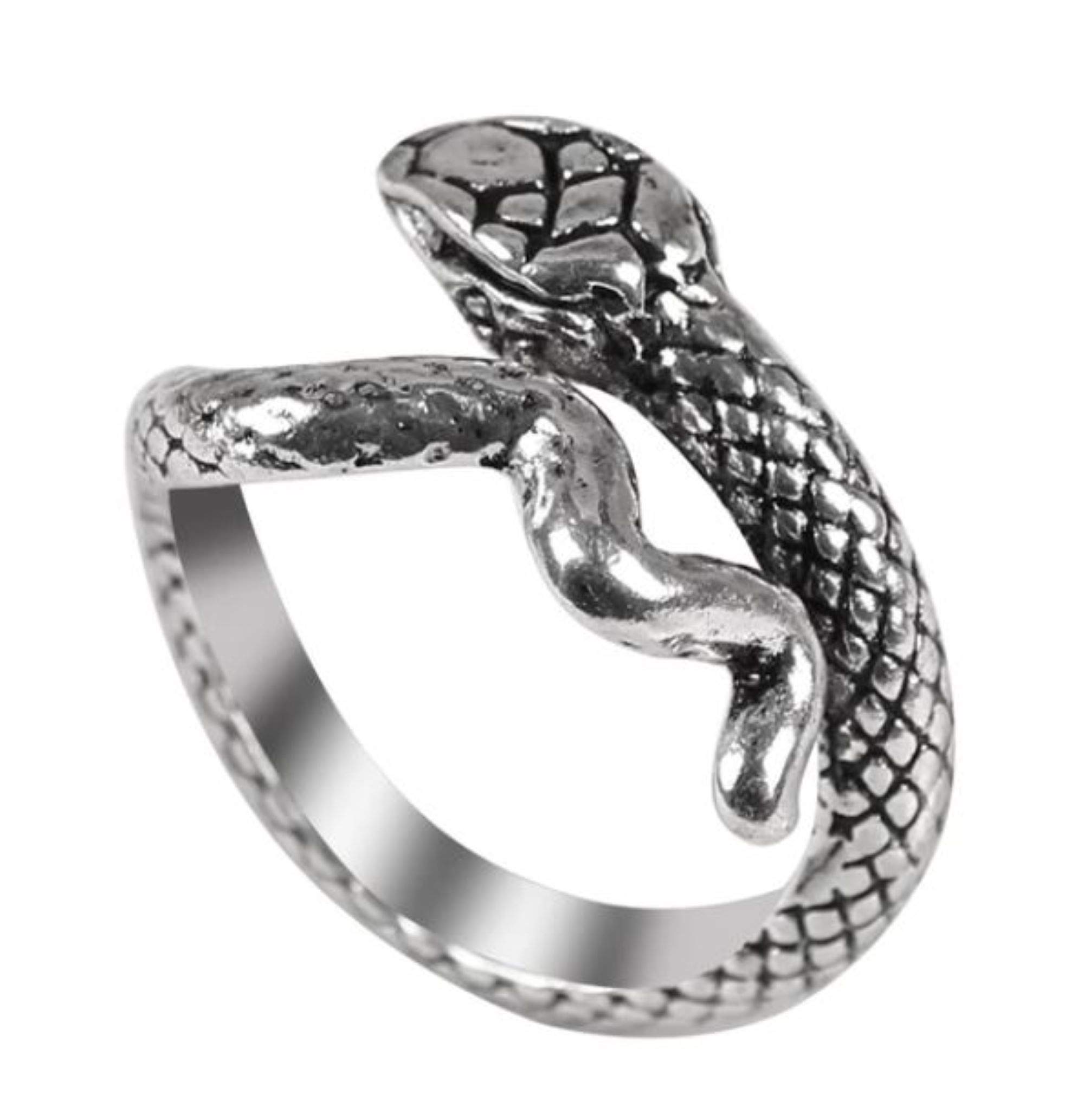 CrownOfRibbons Snake Ring in Silver Tone, Adjustable in a Jewellery Gift Bag