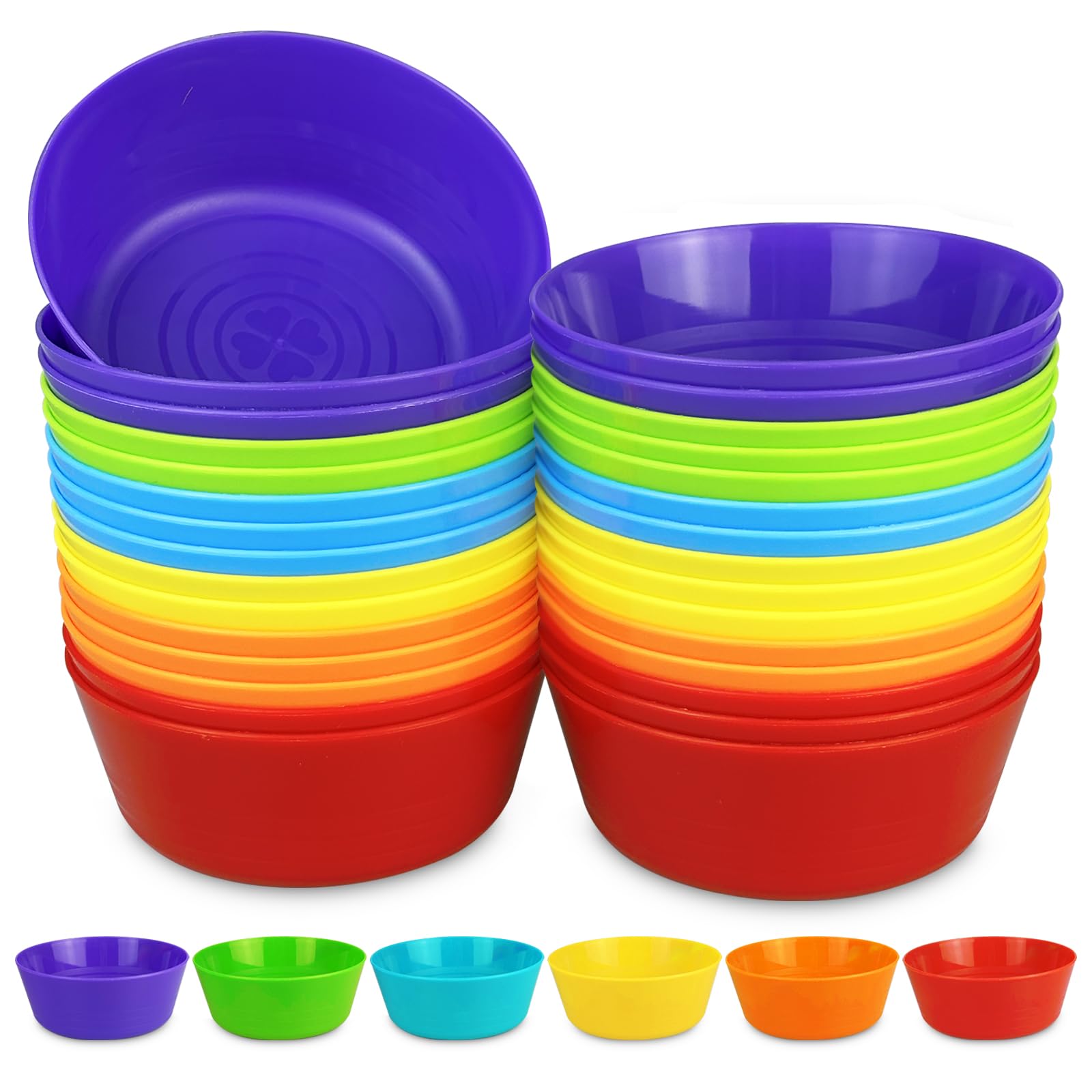 WAIZHIUA 30Pcs Plastic Bowls 300ML/10oz Reusable Plastic Serving Bowls Unbreakable Toddler Bowls Salad Bowl for Kids Party Decor Snack Fruit Dishwasher & Microwave Safe (6 Colours)