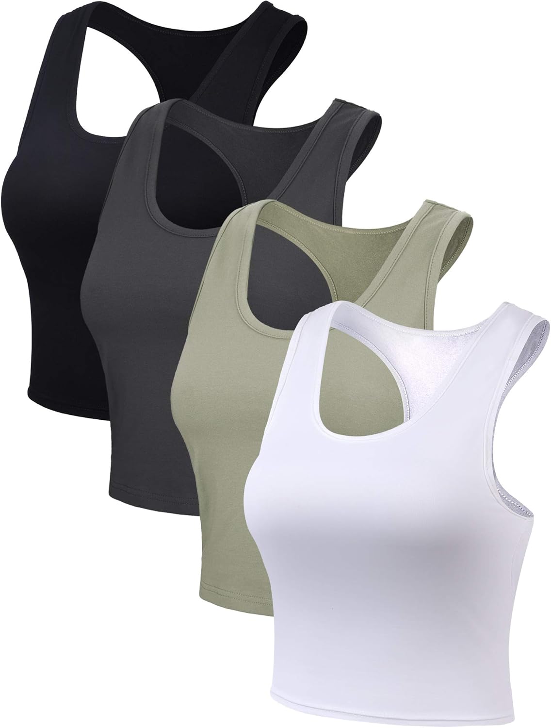 4 Pieces Basic Crop Tank Tops Sleeveless Racerback Crop Sport Cotton Top for Women: Clothing