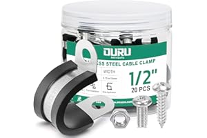 OURU 20PCS 1/2 Inch Cable Clamps with 45PCS Screws Assortment Kit 304 Stainless Steel Rubber Cushioned Insulated Cable Clamp, Automotive Wire Pipe Clamps(13mm)
