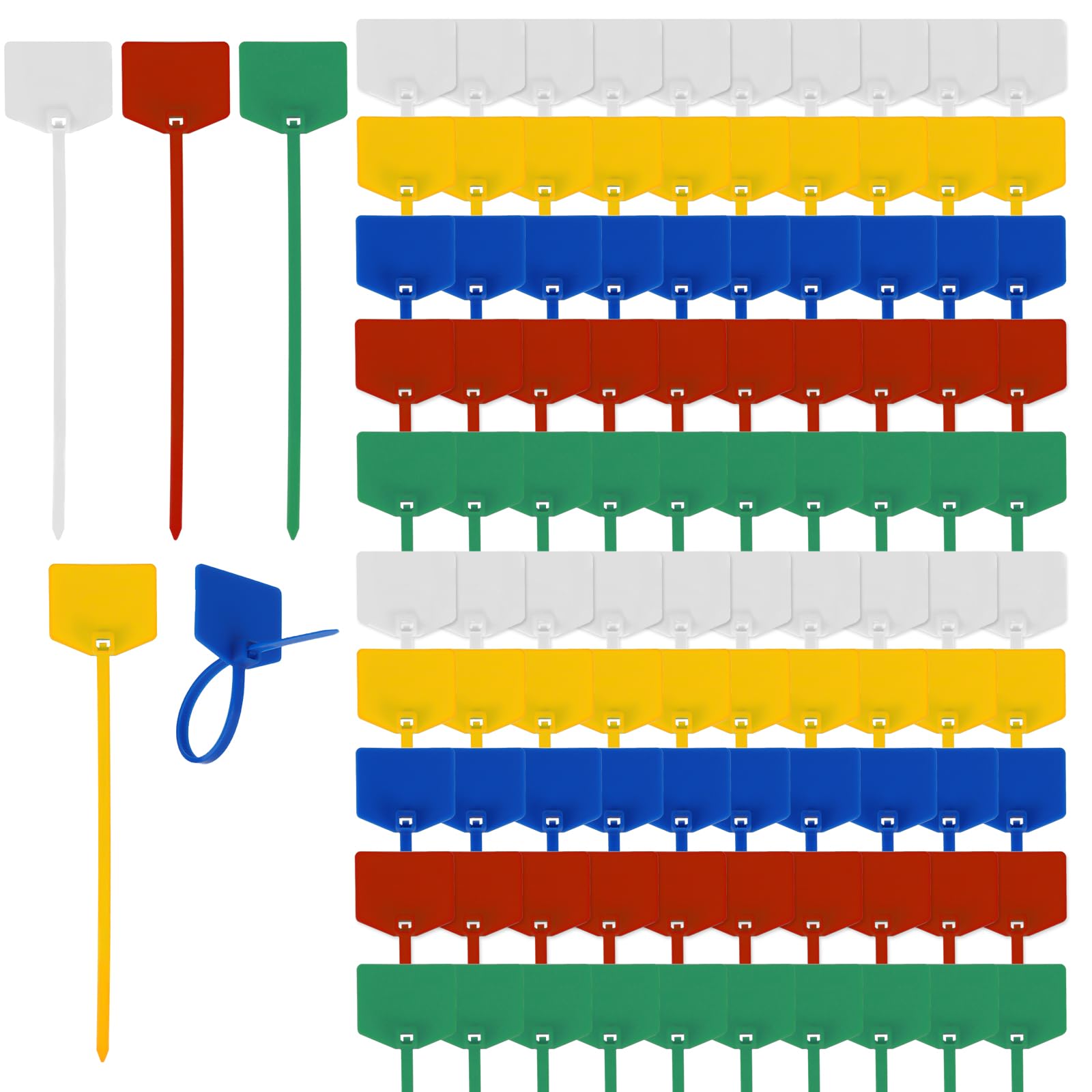 100 Pcs Waterproof Writable Marker Labels in 5 Multicolors for Shipping and Luggage with Self-Locking Nylon Zip Ties