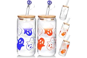 ANOTION ANOITON Halloween Coffee Cups - Color Changing Ghost Cups Halloween Decorations Indoor Halloween Cups Ghost Halloween Party Supplies Halloween Ghost Gifts 18oz High Borosilicate Glass Cups, 2 Packs