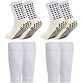 RVOKYE 2/4 Sets Youth Grip Soccer Socks with Shin Guard Sleeves Kids Sleeve Socks for Boys Girls 7-14 for Soccer Basketball