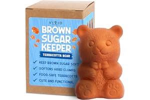Vivid Works Brown Sugar Bear Keeper, Terracotta Sugar Saver Softener for Brown Sugar Containers, Reusable Food-Safe Clay Mois