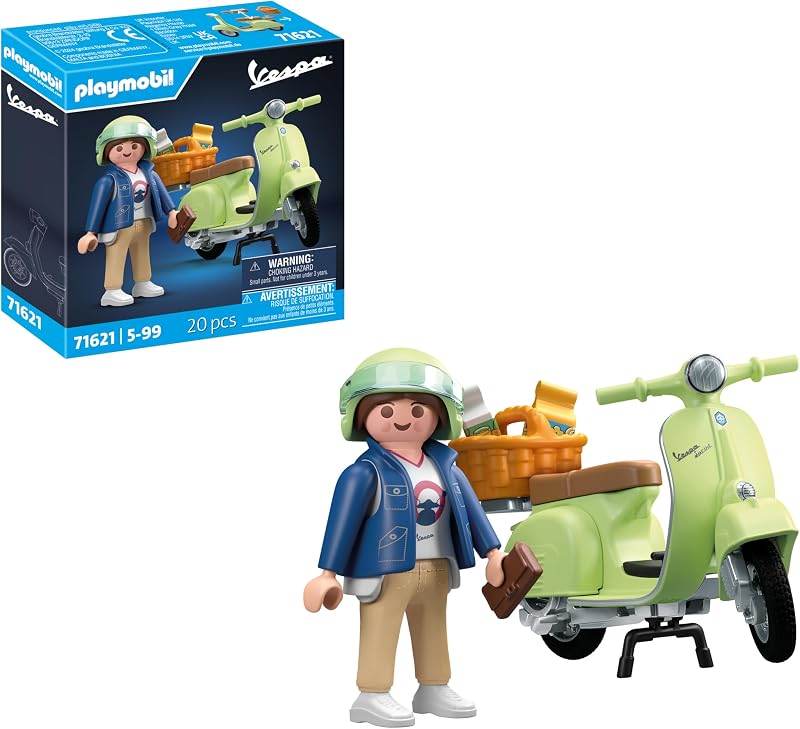 PLAYMOBIL Carros 71621 1969 Vespa 150 Sprint Veloce, Verde Claro, Modelo Fiel para colecionadores e ventiladores, Inclui acessórios versáteis e várias opções de sela