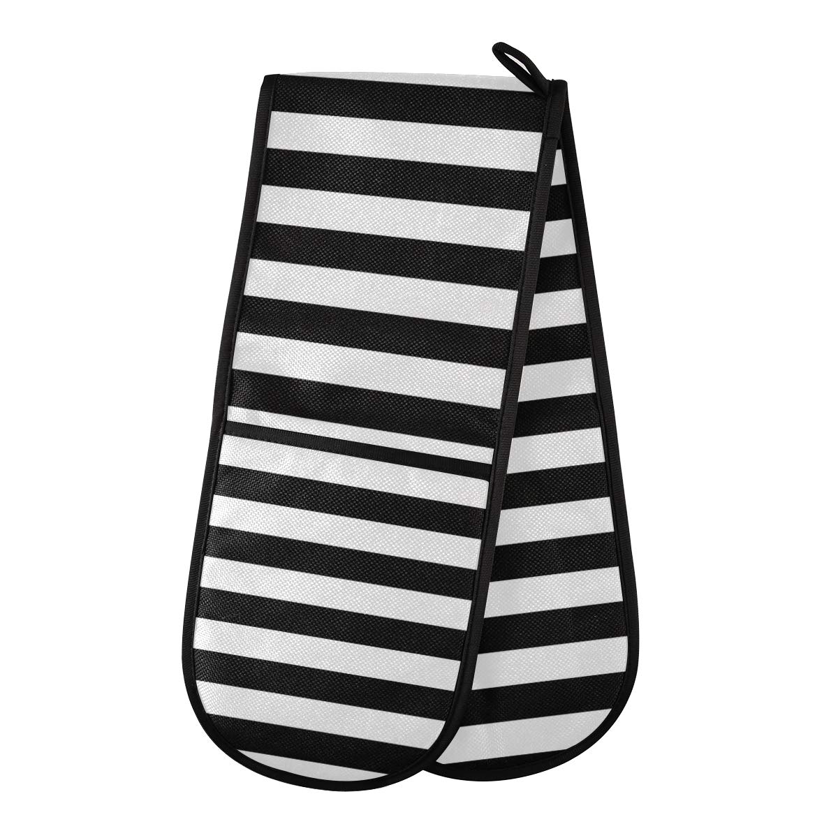 ZZXXB Black and White Striped Double Oven Mitt Heat Resistant Non-Slip Kitchen Gloves Extra Long 7" x 35" for Cooking Baking Barbecue Grilling โ image 1