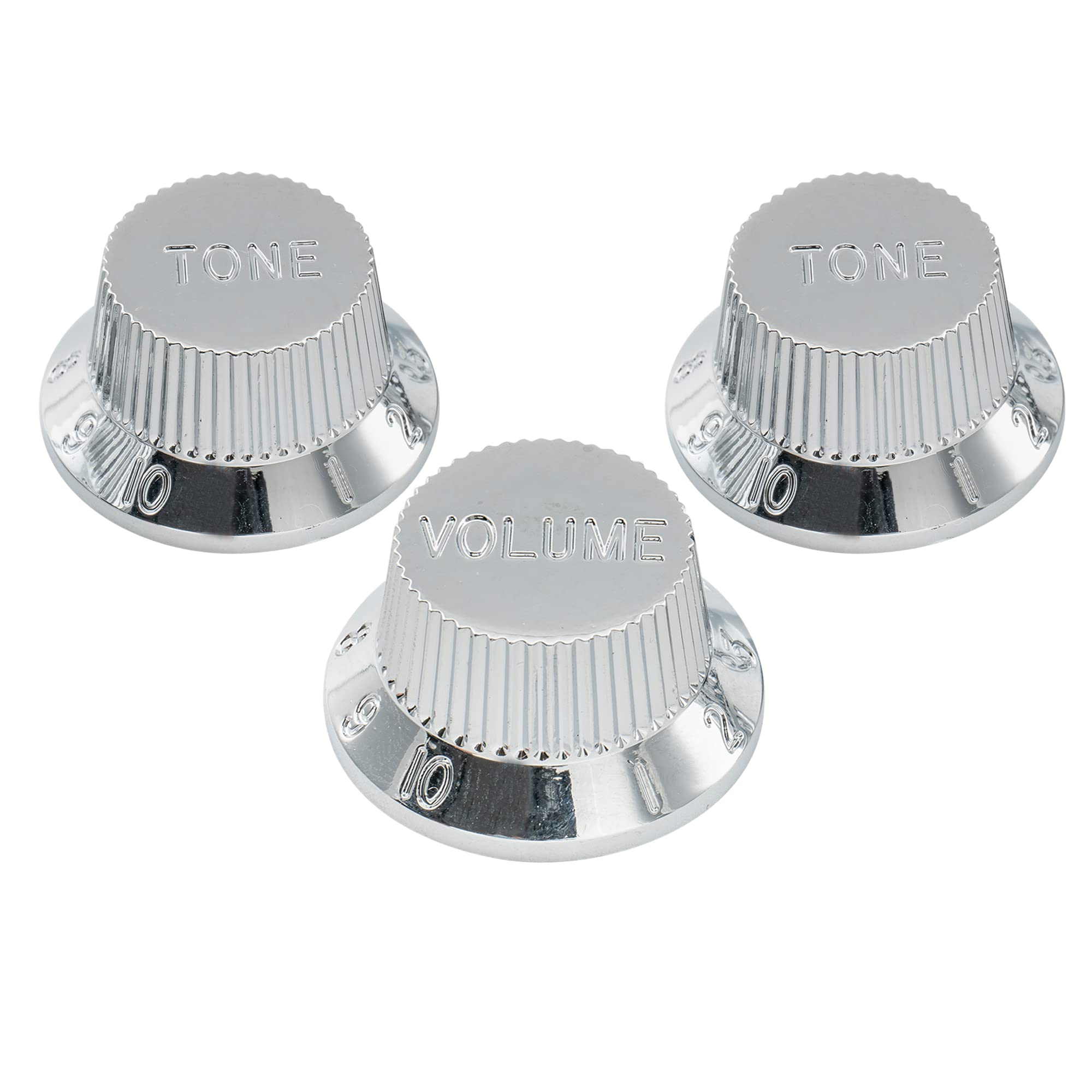 Musiclily Pro Metric Size 18 Splines Guitar 1 Volume 2 Tone Strat Knobs Set for Stratocaster Squier ST Style, Chrome