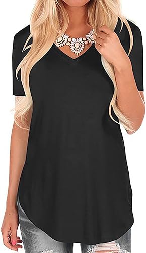Amazon.com: Aifer Women V Neck Long/Short Sleeve T Shirt Curved Hem Casual Basic Tops: Clothing
