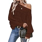 Cakulo Womens Off Shoulder Sweater Top Fall Outfits Fashion 2025 Oversized Knit Batwing Long Sleeve Crochet Pullover Sweaters