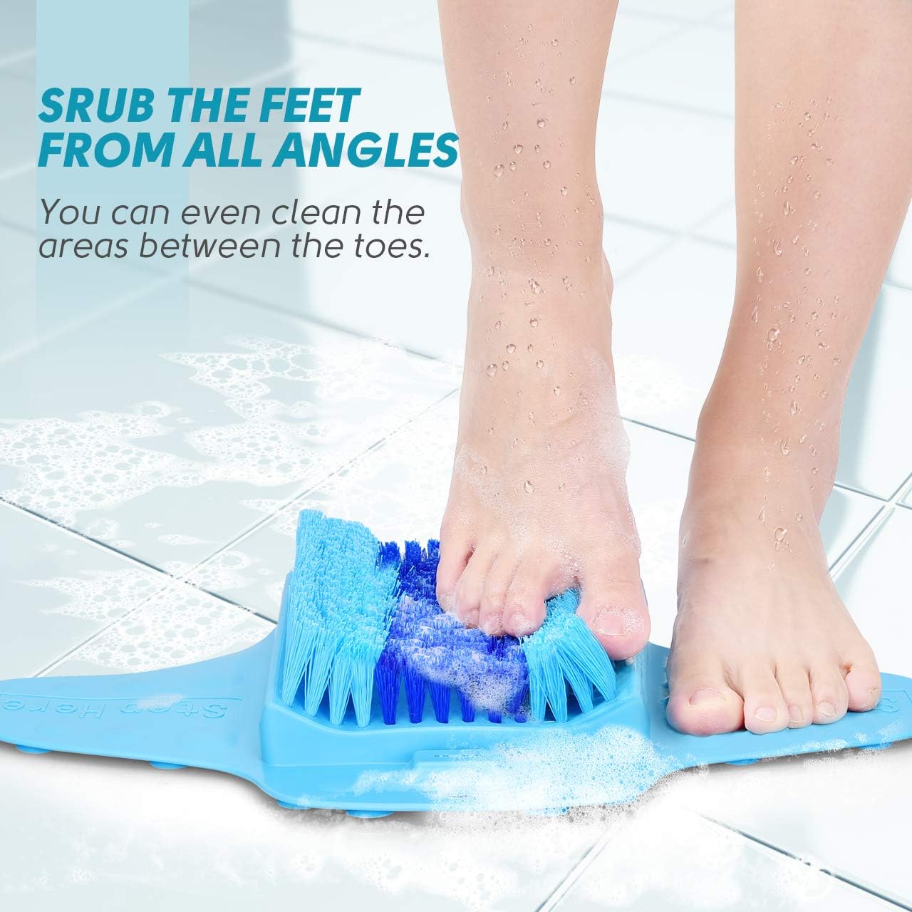 BESKAR Shower Foot Scrubber with Pumice Stone, Foot Clean, Smooth, Exfoliate & Massager Without Bending in The Shower or Bathtub, Foot Dead Skin & Callus Remover- Upgraded Non Slip with Suction Cups: Health & Personal Care