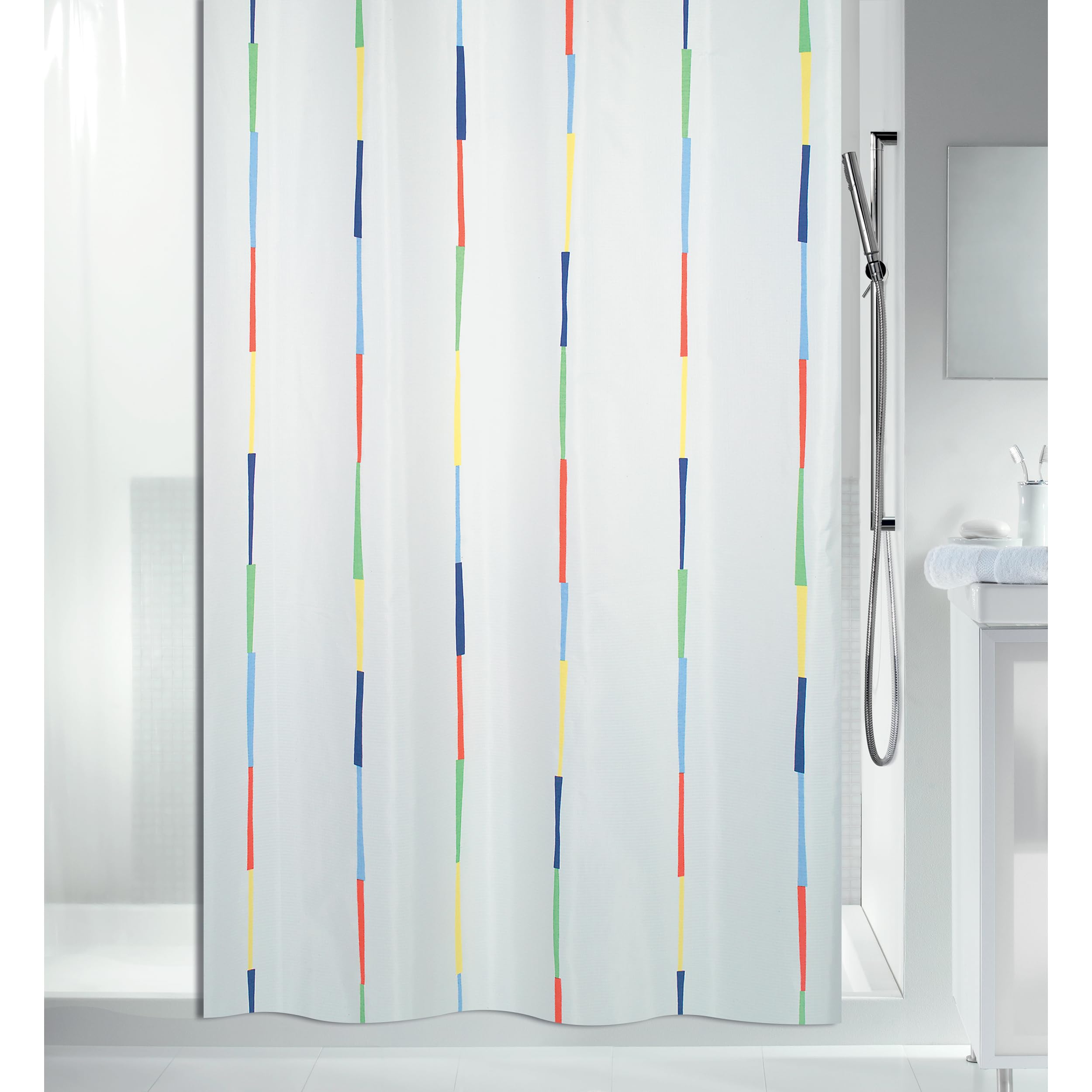 Spirella Dario Multi-Colour Textile Polyester Shower Curtain, 180 x 200 cm, White/Purple/Blue/Orange/Green/Yellow