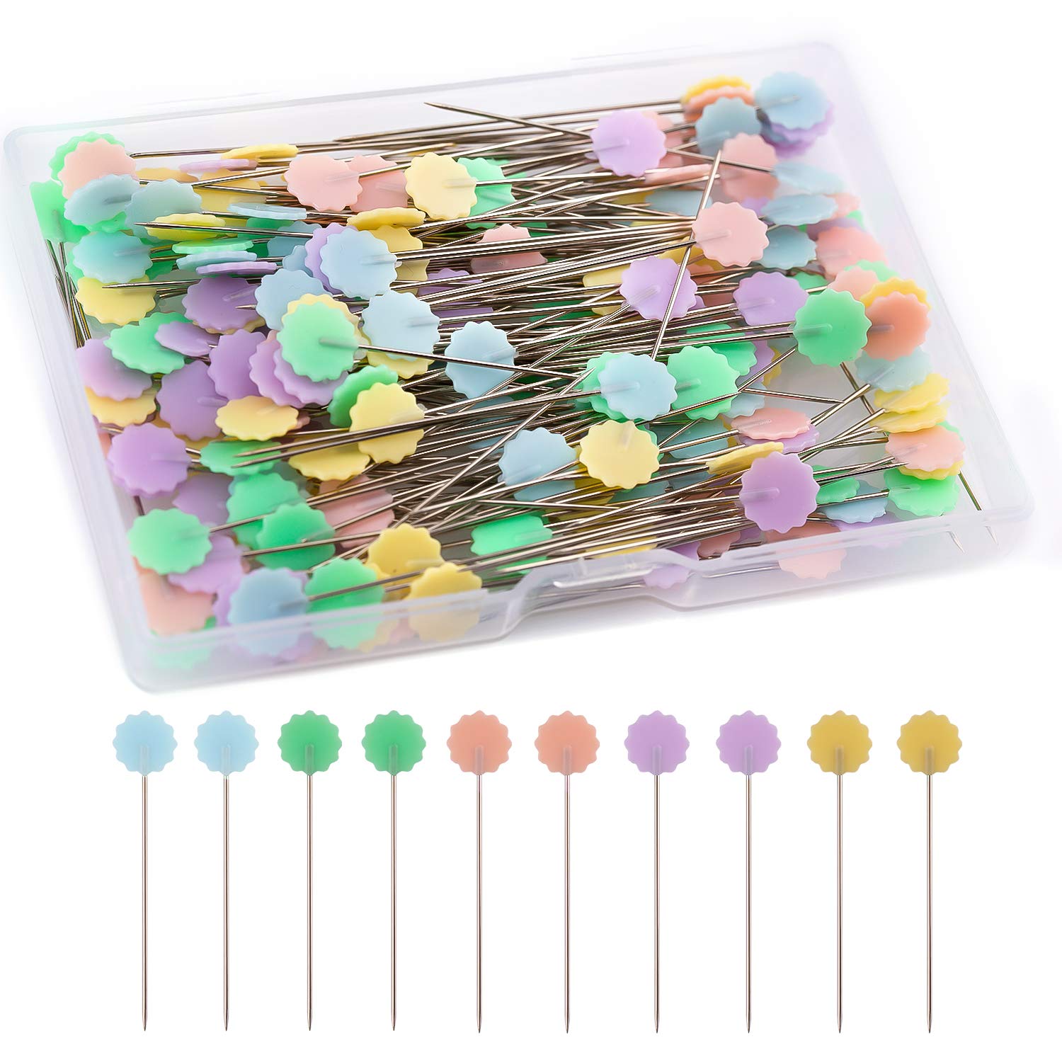LUTER 200pcs Flat Flower Head Pins with a Storage Box Assorted Colors Decorative Pins for Dressmaker Craft Sewing Projects