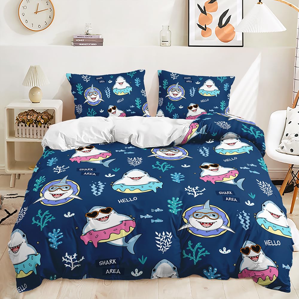 HAVOP Shark Bedding Duvet Cover Set Double Size Kids Boys Girls Quilt Cover Set Soft Comforter Cover Set Kids All Season Bedding Set — image 1