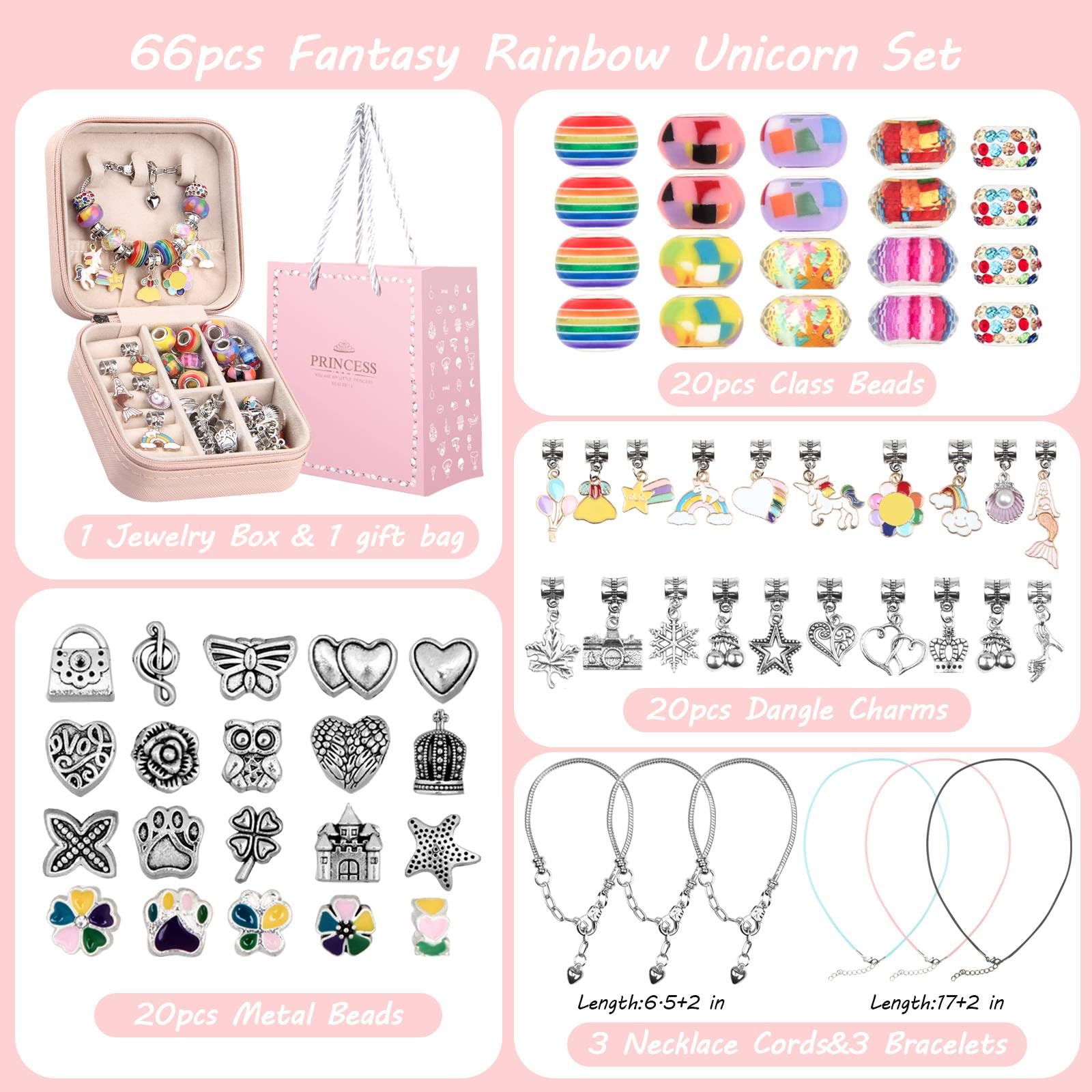 UFU Charm Bracelet Making Kit Girls Beads for Jewelry Making Kit, Unicorns Arts Crafts Gifts Set for Teen Girls Age 5 6 7 8-12, with a Portable Bracelet Organizer Box