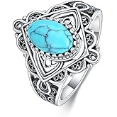 Natural Turquoise Rings for Women Sterling Silver Western Boho Style Statement Ring Genuine Gemstone Rings Jewelry Gift for Birthday Mother's Day Christmas。