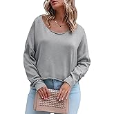 Sunborui Women's Long Sleeve Boat Neck Sweatshirts Basic Relaxed Fit Pullover Tops with Raw Edge