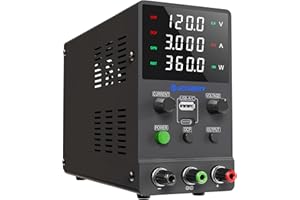 Jesverty DC Power Supply Variable, 0-120V 0-3A Adjustable Switching DC Regulated Bench Power Supply with 20W USB & Type-C Quick-Charge, Encoder Knob, Output Switch, 4-Digit LED Display - SPS-12003M