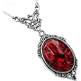 Vavious Gothic Jewelry Gothic Blood Red Crystal Cameo Necklace Vintage Oval Stone Pendant Vampire Halloween Jewelry for Women Witch Costume Accessories for Cosplay Party