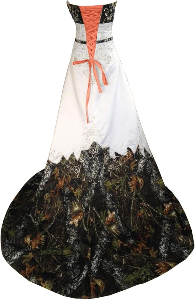 Zvocy Women S Plus Size Camo Wedding Dresses Long Prom Dresses Embroidery Camouflage Bridal Gown White Orange 12 At Amazon Women S Clothing Store