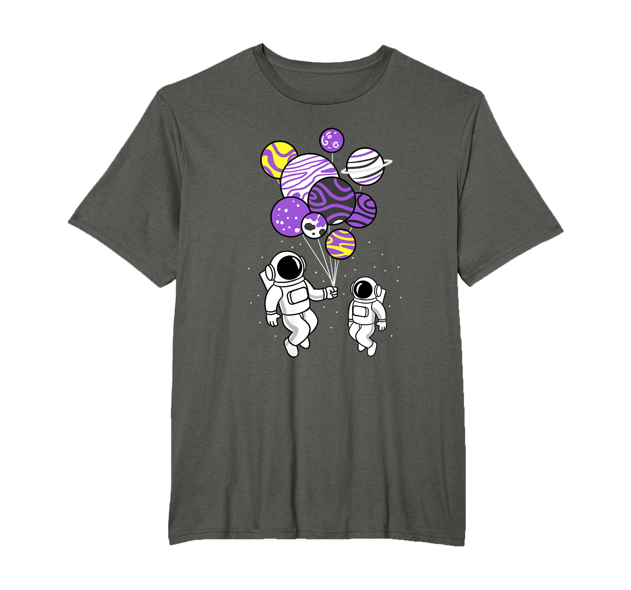 Astronaut Holding Nonbinary Planet Balloons Nonbinary T-Shirt