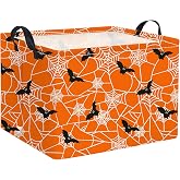 HIYAGON Rectangular Halloween Basket for Boys and Girls Kids Trick or Treat Pumpkin Basket for Halloween Parties Cute Storage Bin Organizer Box Room Decor(Halloween Spider Web)