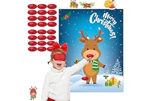 Funnlot Christmas Games for Kids Pin The Nose on The Reindeer Christmas Holiday Party Games Activities Decorations Reusable 24 Noses Stickers and 1 Blindfold for Kids Adults