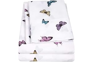 SWEET HOME COLLECTION 1500 Supreme Kids Bed Sheet Collection - Fun Colorful and Comfortable Boys and Girls Toddler Sheet Sets - Deep Pocket Wrinkle Free Soft and Cozy Bedding - Twin, Butterflies