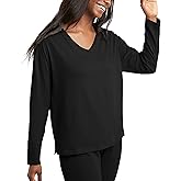 Hanes Womens Originals V-Neck Long Sleeve T-Shirt, Cotton Tees for Women, Raw Edge V-Neckline