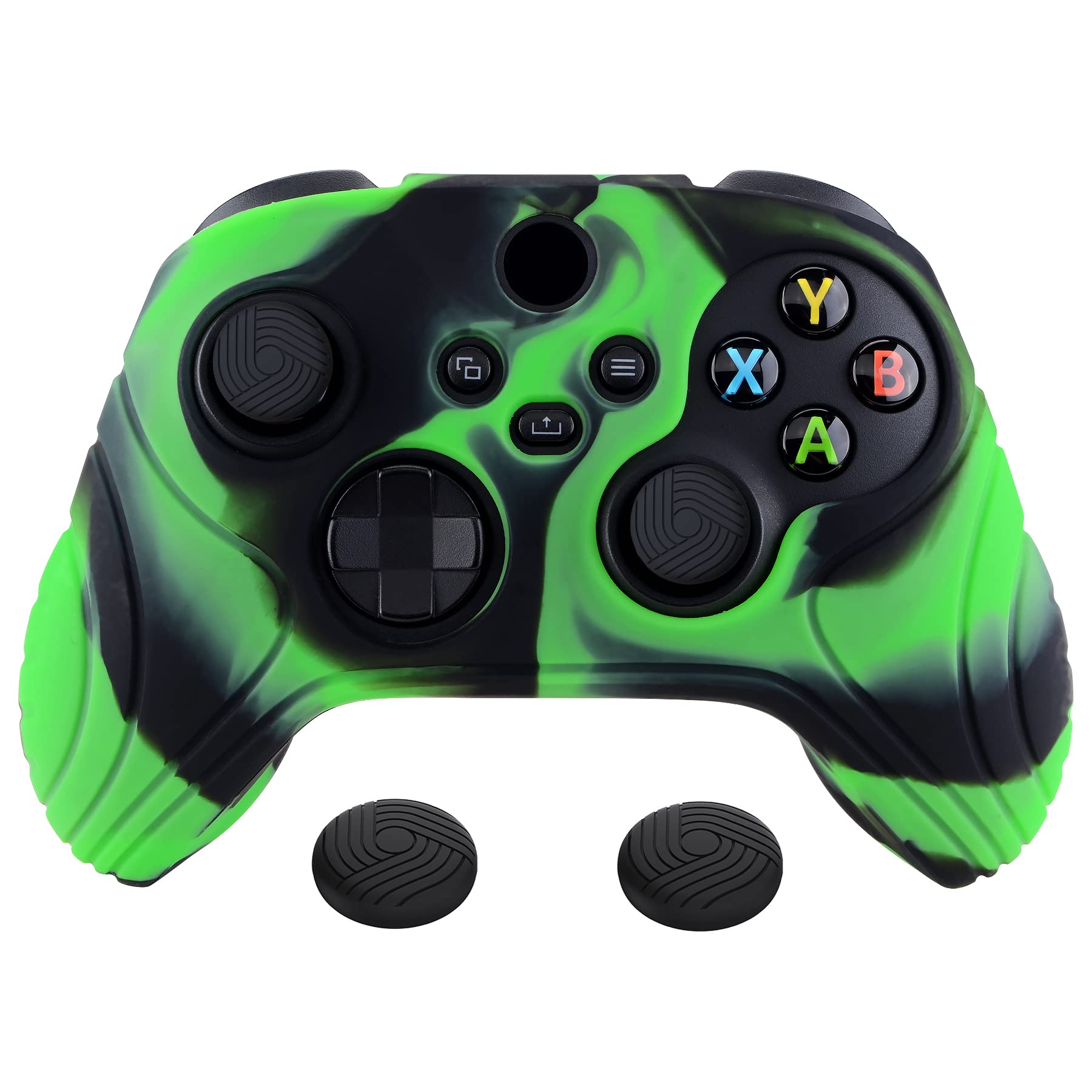 eXtremeRate PlayVital Samurai Edition Anti-slip Controller Grip Silicone Skin for Xbox Core Controller, Ergonomic Protective Case Cover for Xbox Series S/X Controller w/Thumb Grips - Green & Black