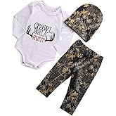 Gureui Newborn Baby Boy Clothes Long Sleeve Romper Onesie Camo Pants with Hat Infant Outfit