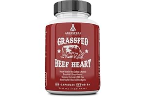 Ancestral Supplements Grass Fed Beef Heart Supplement, 3300mg, CoQ10 Supplement Supports Heart and Mitochondrial Health, Non-GMO, 180 Capsules