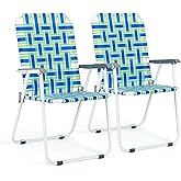 VINGLI Patio Lawn Webbed Folding Chairs Set of 2, Outdoor Beach Portable Lawn Chair Camping Chair Beach Chair for Yard, Garden Dining (Blue, Classic)