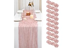 SHOWGEOUS 10 Pack Dusty Pink Cheesecloth Table Runner Gauze Table Runner 10FT Long Semi-Sheer Table Runner Boho or Rustic Wedding Table Decor for Wedding Decor Arch Draping Bridal Shower Holiday Party