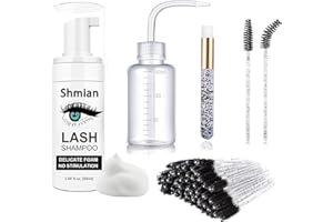 Shmian Lash Shampoo for Eyelash Extension 50ml+Brushes, Eyelash Cleaning Kit & Eyelid Foaming Cleanser-Lash Bath Kits with Wash Bottle
