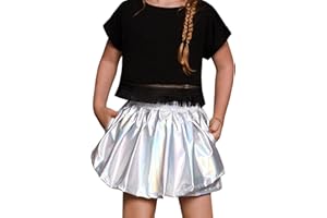 Perfashion Girls' Metallic Skorts Sparkly Shorts Shiny Dance Skirt with Pockets 4-13 Years