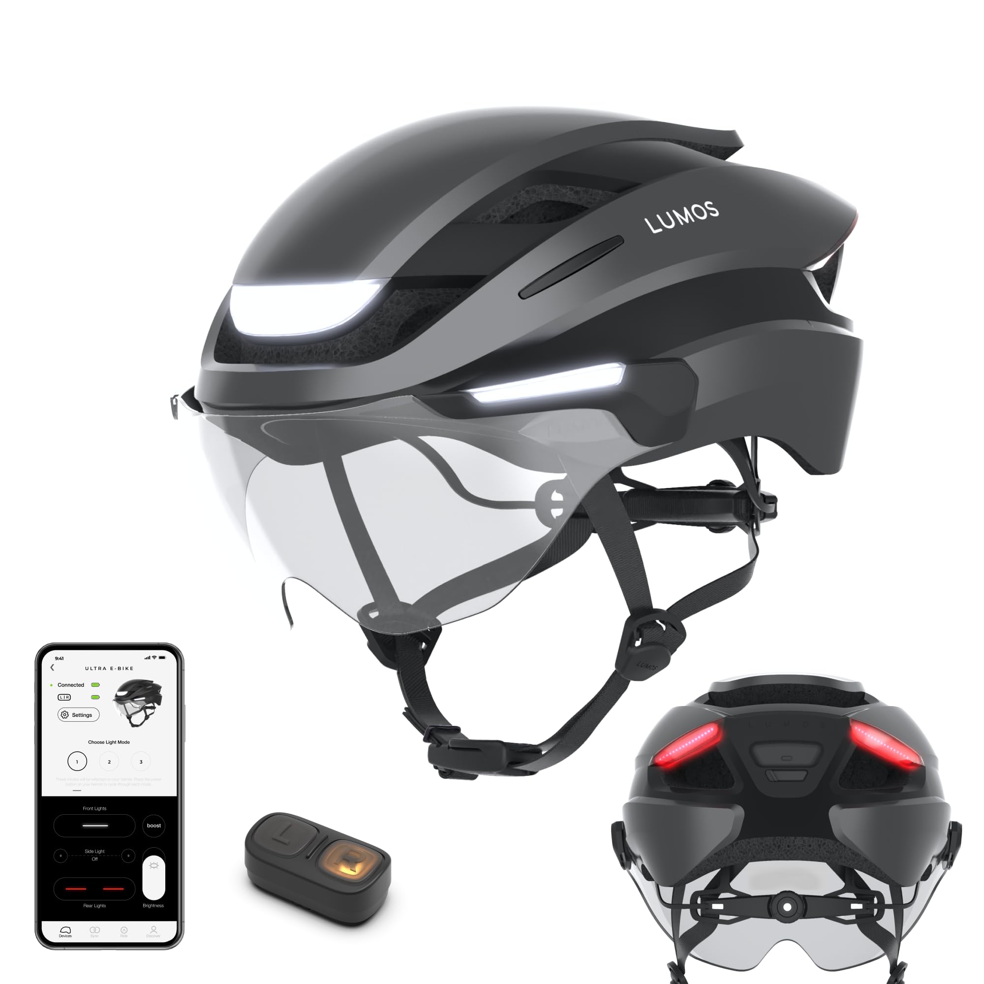 Lumos Ultra E-Bike Smart Helmet | NTA 8667 Certified | Front & Rear LED Lights | Retractable Face Shield | App Controlled | EBike, Scooter, Cycling, Bicycle | Adults, Men Women