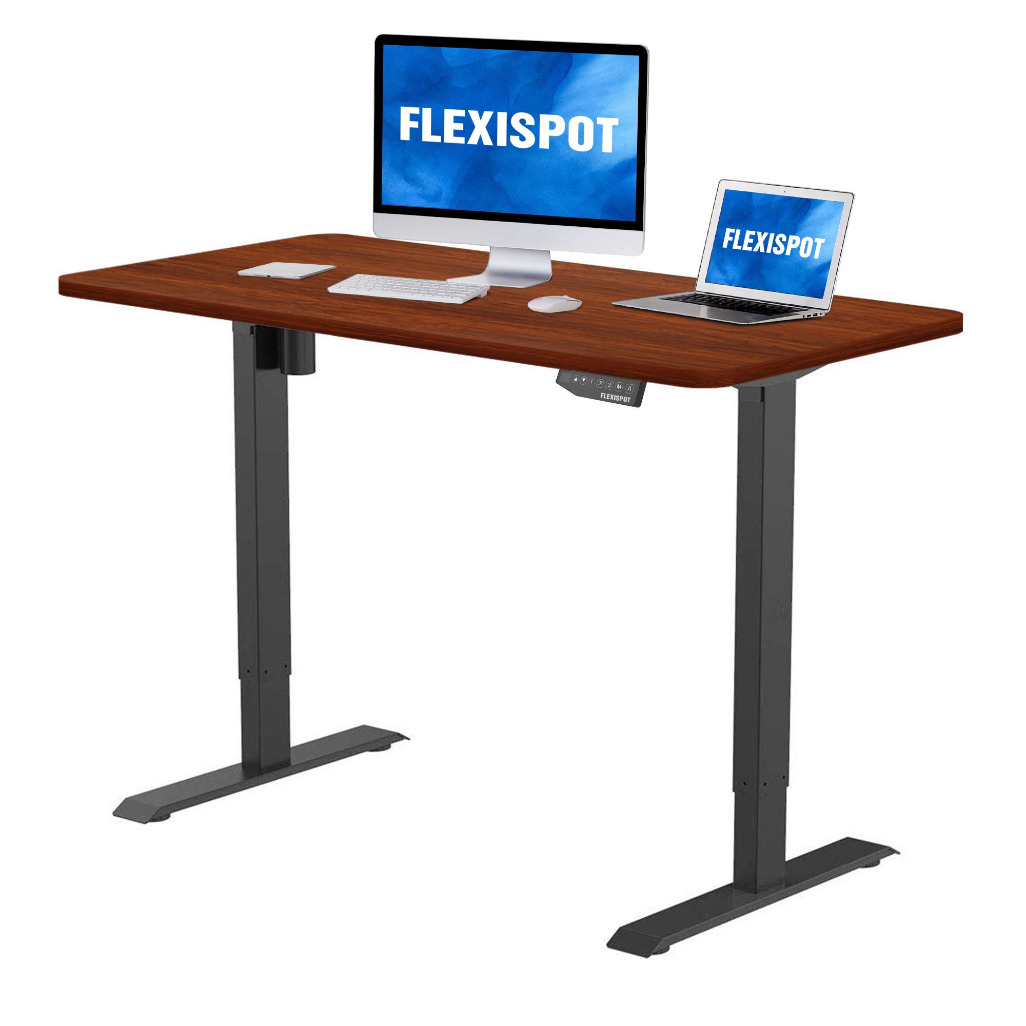Flexispot Electric Stand Up Desk 48 x 30 Inches Whole-Piece Desk Board Ergonomic Memory Controller Standing Height Adjustable Desk (Black Frame + 48" MahoganyTop)