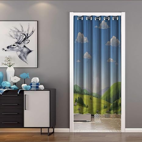 Amazon 間仕切り のれん 美しい風景イラストの日の出 目隠し 遮光 リビング キチン 暖簾 カーテン 北欧 おしゃれ 一枚入り ポリエステル遮光生地 幅150丈190cm のれん オンライン通販