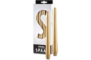 TRIBELLO Gold Taper Candles 4 Pack - 9" Tall Gold Candles for Christmas - 8 Hour Long Burning Candlesticks for Home Decor, Wedding, Holiday, and Parties