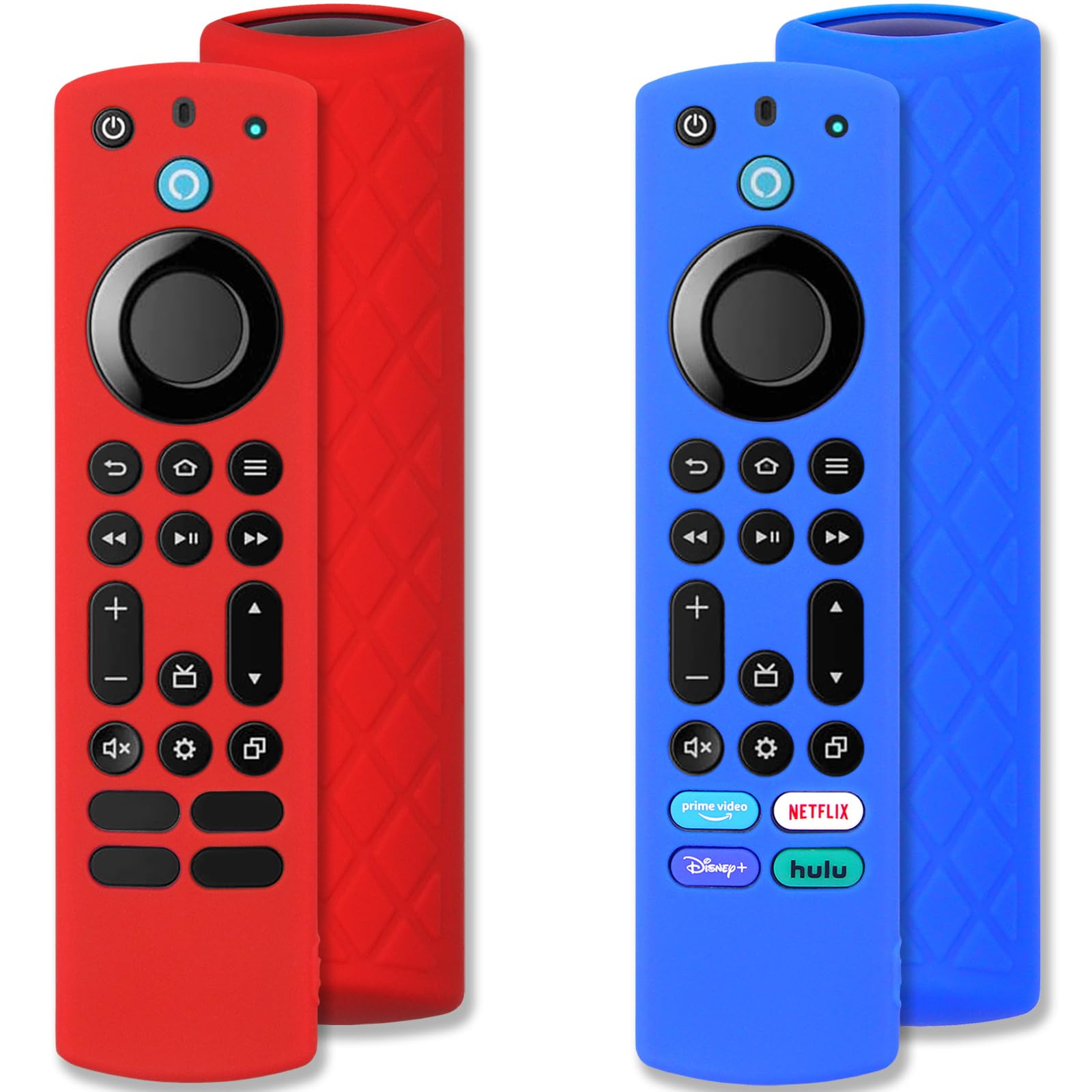Pinowu Silicone Remote Case (2pcs) for Firestick 4K Max/Hisense/Toshiba/Insignia/Pioneer/Omni (QLED) Series Fire TV Alexa Voice Remote Enhanced w/Lanyard (Red+Blue, NOT Glow)