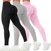 Coume 3 Pack Workout Leggings for Women Seamless Butt Lifting Leggings Compression Tummy Control Mid-Low Waist Yoga Pants