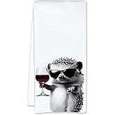 JFFTLL Funny Hedgehog Kitchen Towels, Hedgehog Gifts Dish Tea Towel, Bar Towels for Bartender, Wine Lover Gift, 16x24 Inch