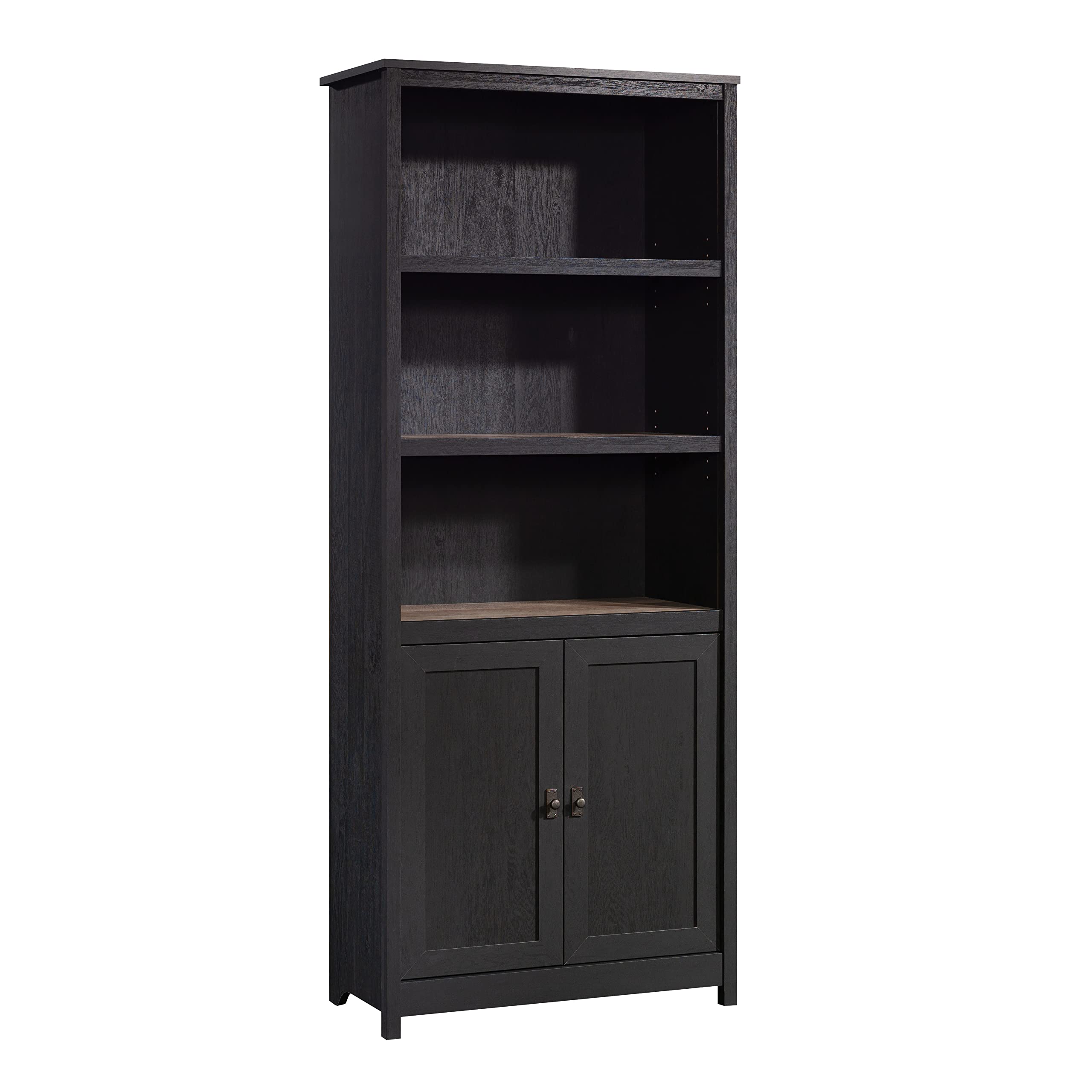 Sauder Cottage Road Book Shelf, Bookshelf with Storage, Library Bookcase with Doors and Adjustable Shelves, in Raven Oak Finish Image Sauder Cottage Road Book Shelf, Bookshelf with Storage, Library Bookcase with Doors and Adjustable Shelves, in Raven Oak Finish Image
