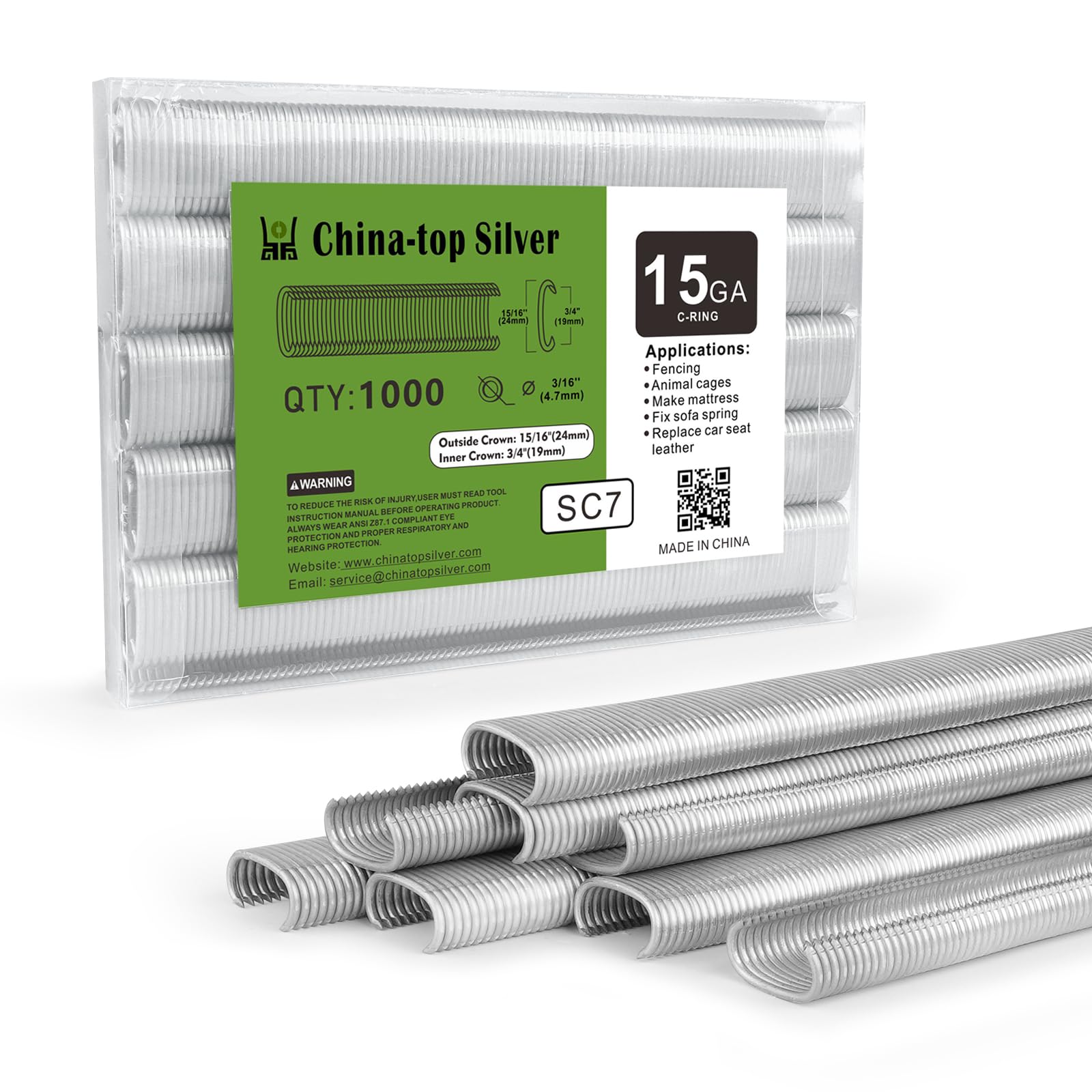 China-top Silver 15 Gauge Galvanized Hog Ring Staples, 19mm Crown, 1000PCS/Pack, Wire Fencing Staples for Wire Cages, Fencing, Fastening