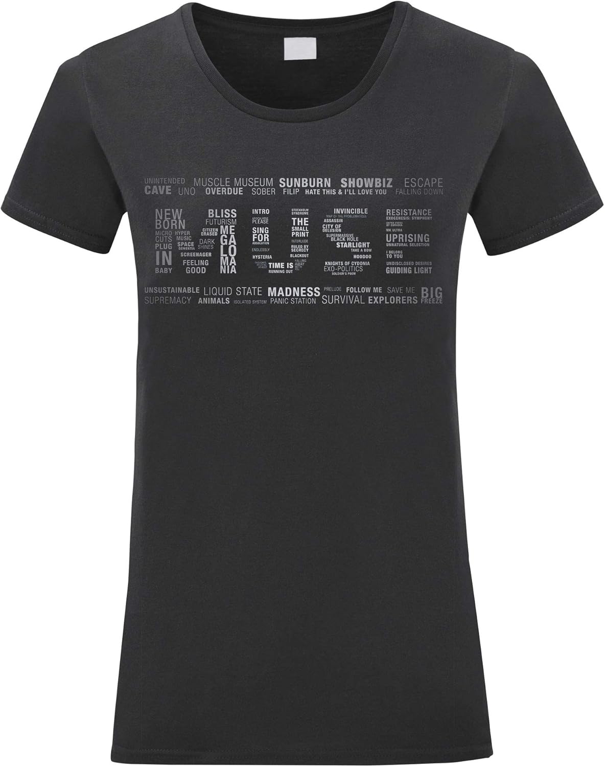 LaMAGLIERIA TShirt Femme Muse Multi Text 100 Coton, L, Noir Amazon