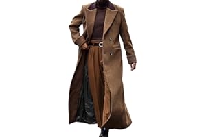 LUNUAOE Man's Double Breasted Full Length Trench Coat Mens Casual Notch Lapel Long Jacket Peacoat Wool Blend Winter