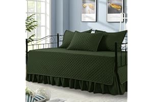 BALAPET 5 Piece Daybed Sets, Quilted Daybed Bedding Set, Twin Size All Season Cozy Daybed Covers Set with Bedskirt and Shams, 75"x39", Olive Green