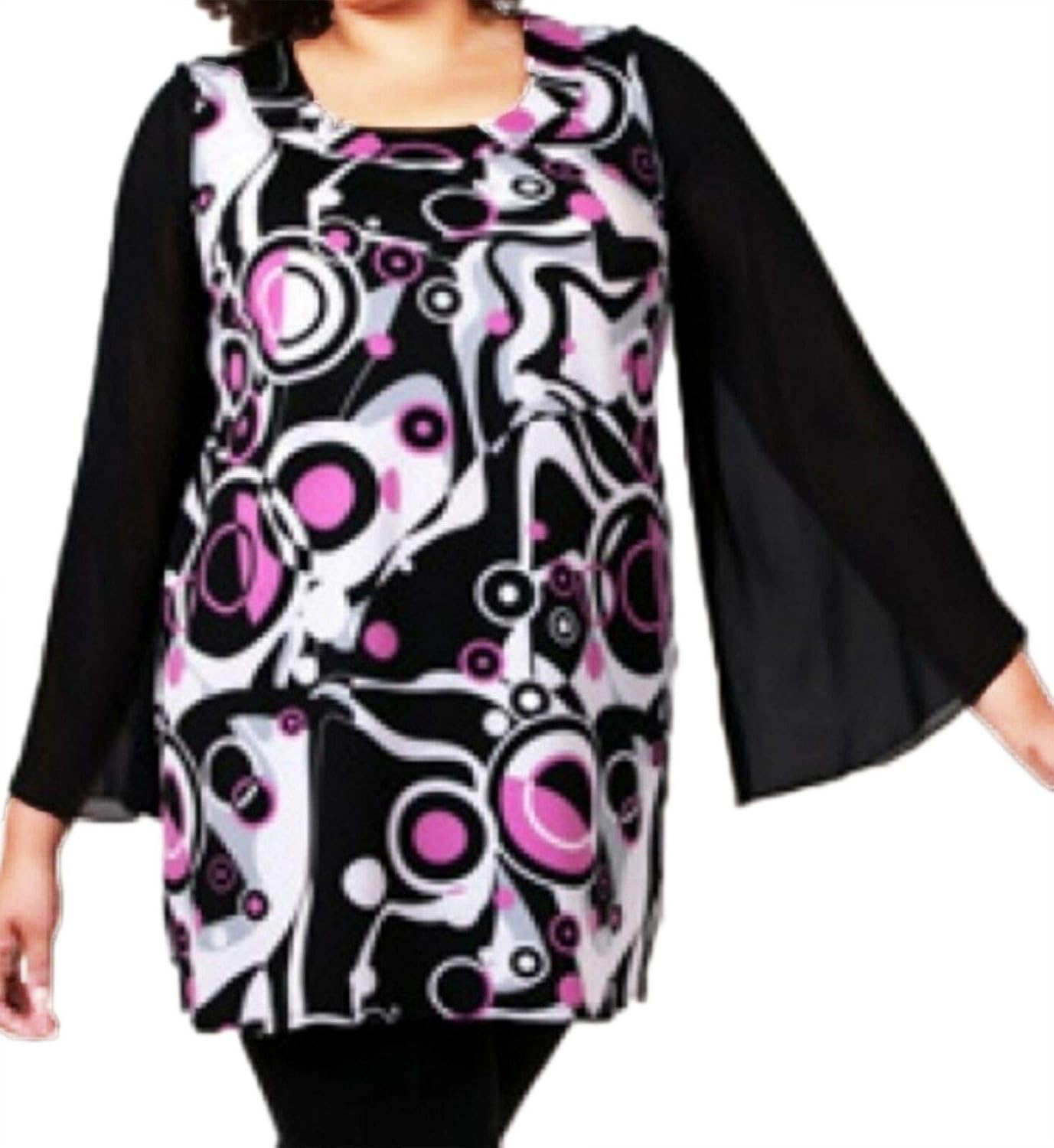 UK Dispatch Womens New Pink Black White Longline Tunic Top Long Black Chiffon Sleeve Ladies